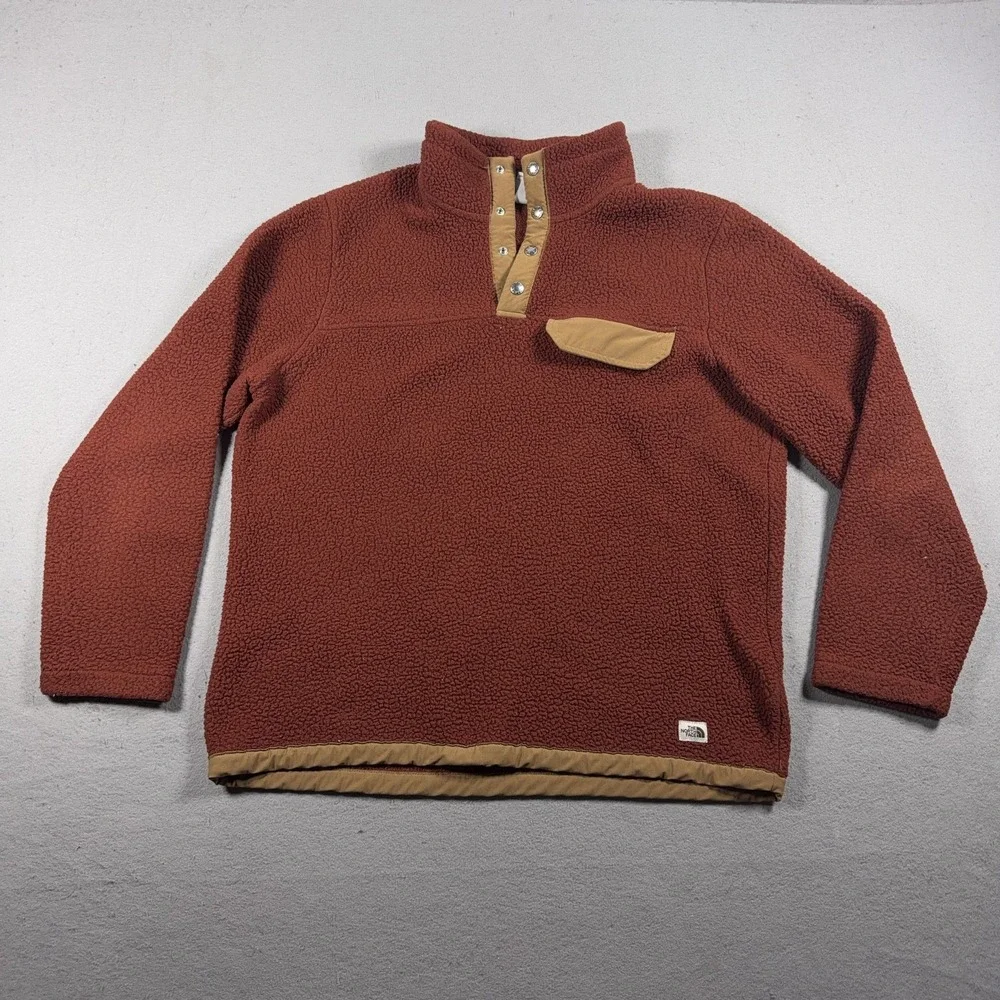 The North Face Pullover Mens Large Orange Fleece Snap Mock Neck Thermal Hiking